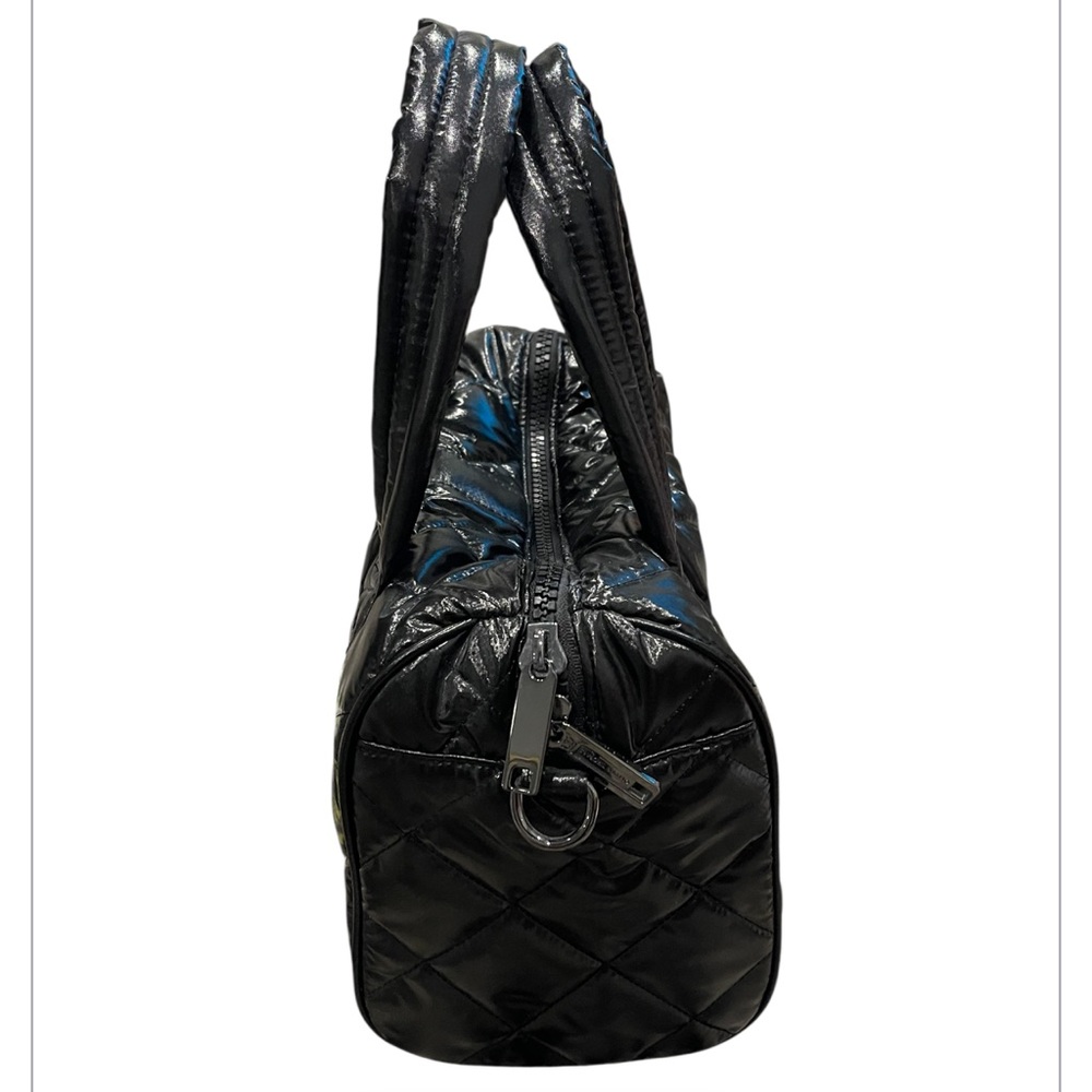 Oliver Thomas Quilted Patent Mini Duffel Bag Black Puffer Purse - Picture 9 of 16